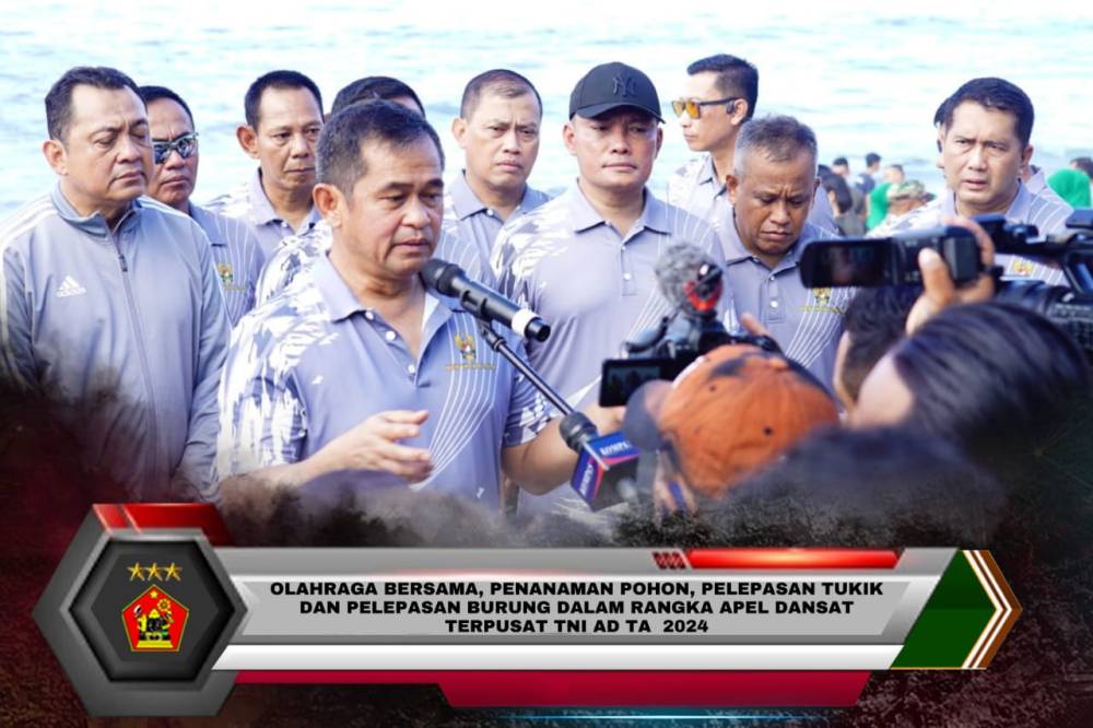 OLAHRAGA BERSAMA, PENANAMAN POHON, PELEPASAN TUKIK DAN PELEPASAN BURUNG DALAM RANGKA APEL DANSAT TERPUSAT TNI AD TA 2024