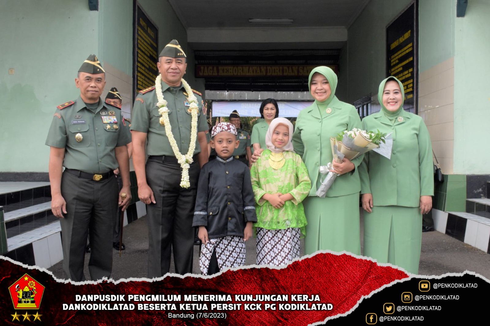 Danpusdik Pengmilum Menerima Kunjungan Kerja Dankodiklatad beserta Ketua Persit KCK PG Kodiklatad