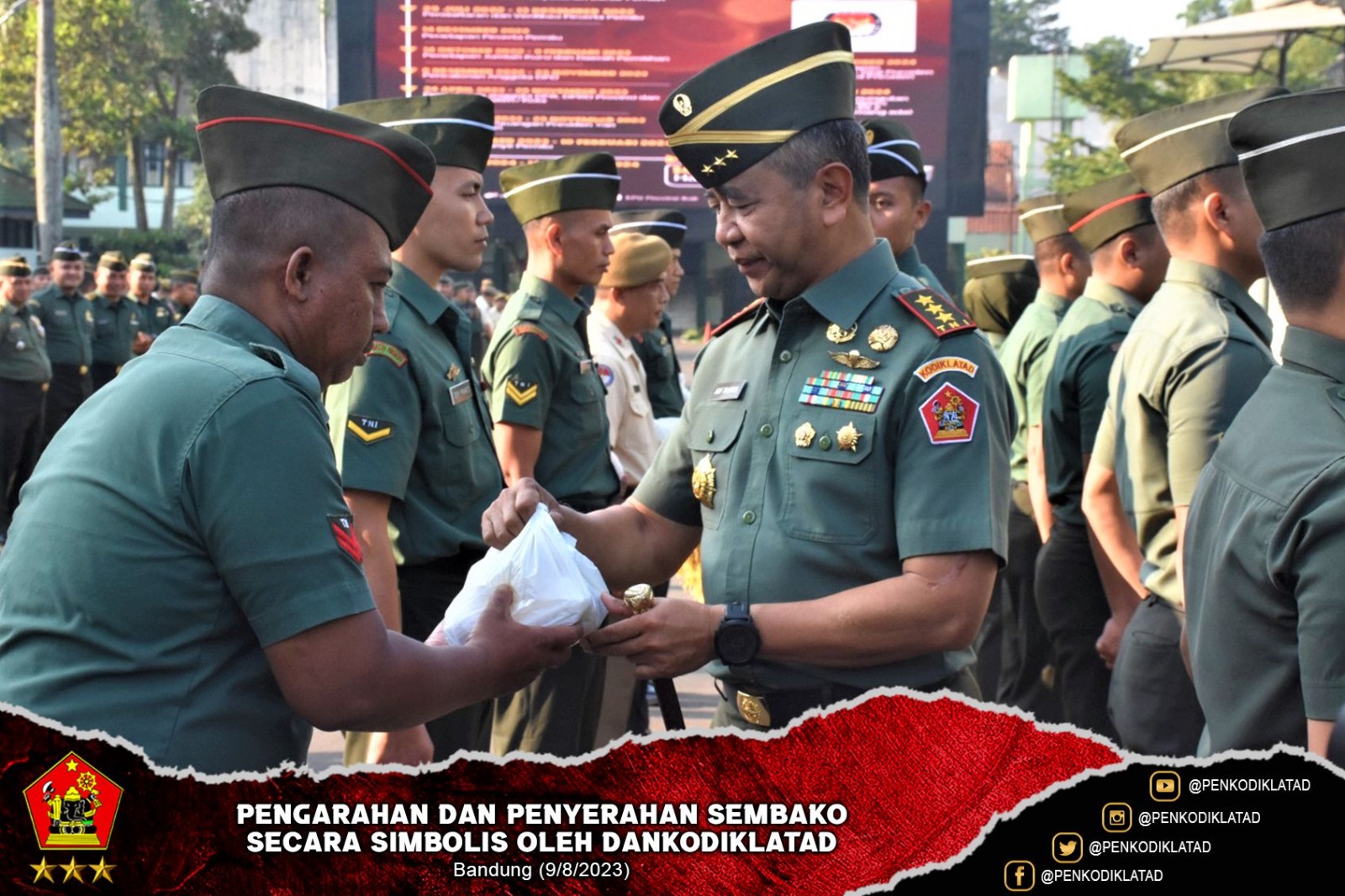Pengarahan dan Penyerahan Sembako Secara Simbolis oleh Dankodiklatad
