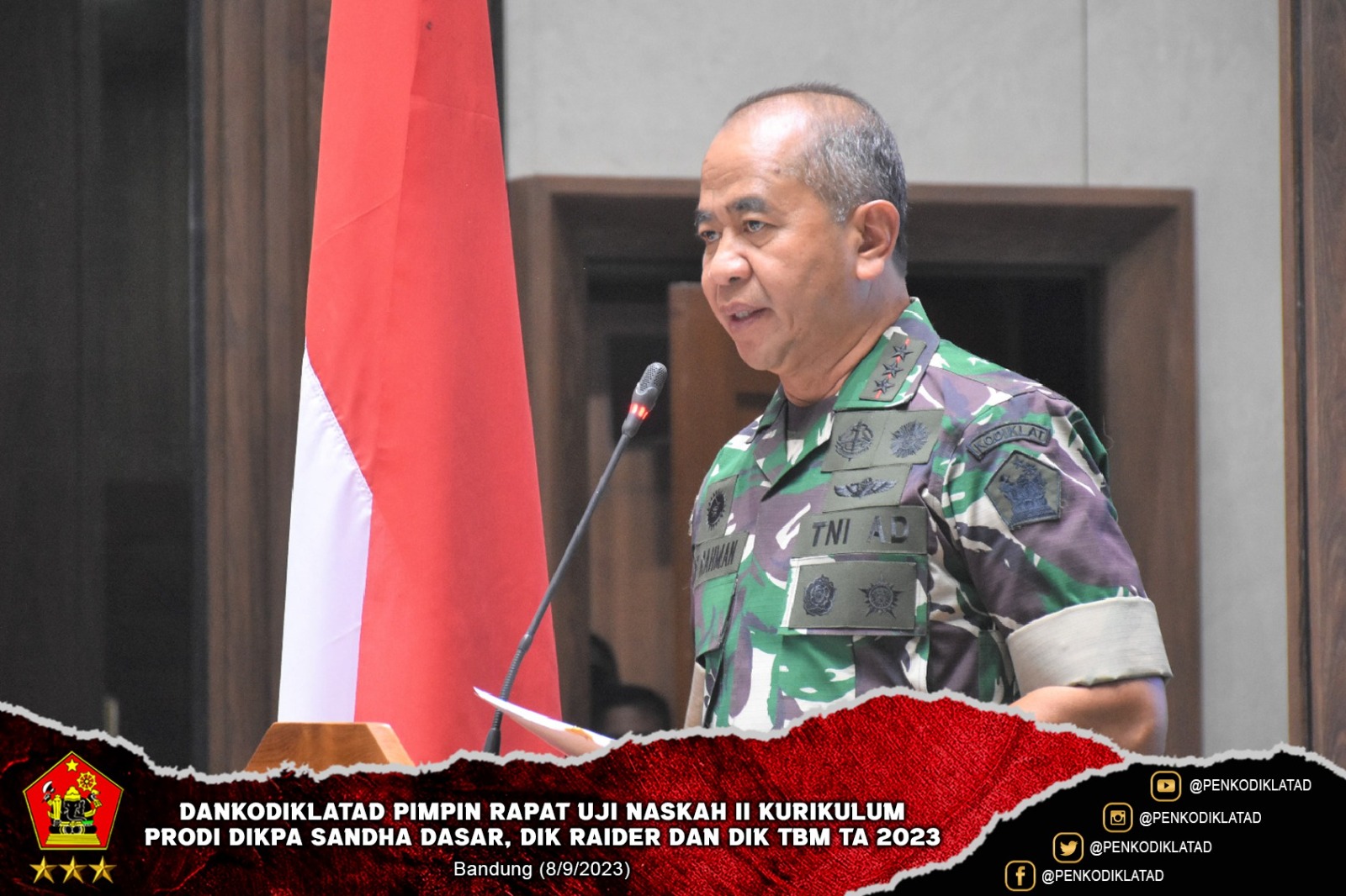 Dankodiklatad Pimpin Rapat Uji Naskah II Kurikulum Prodi Dikpa Sandha Dasar Dik Raider dan Dik TBM Ta 2023