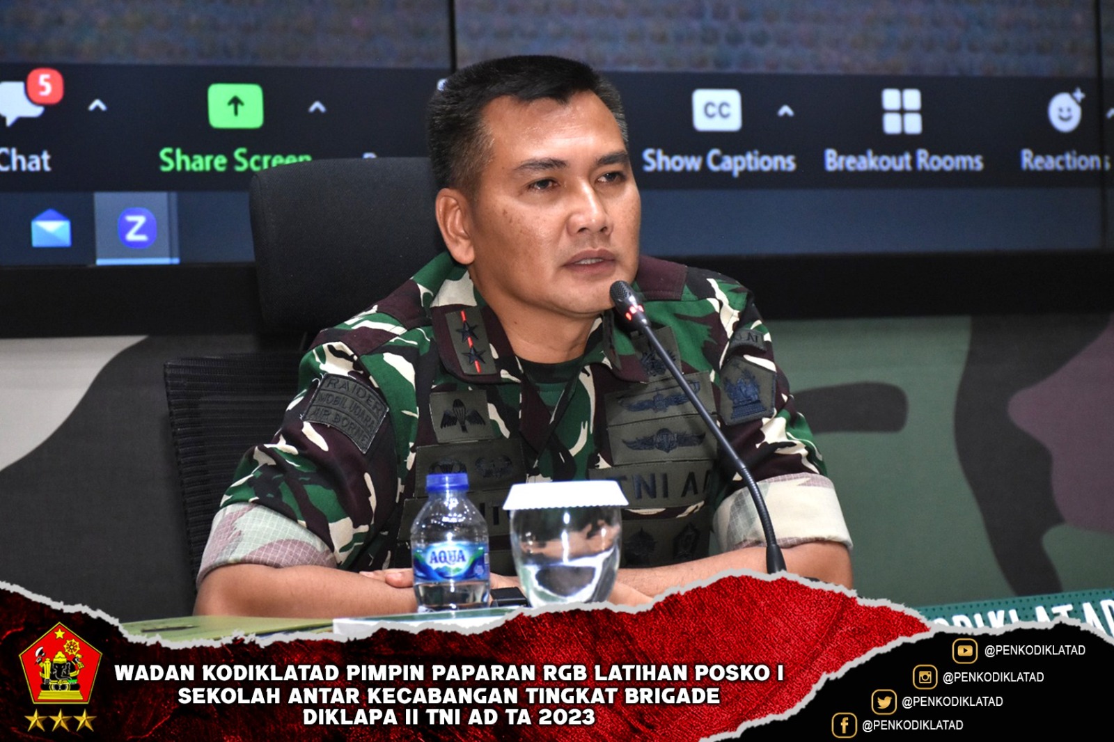 Wadan Kodiklatad Pimpin Paparan RGB Latihan Posko I Sekolah Antar Kecabangan Tingkat Brigade Diklapa II TNI AD TA 2023
