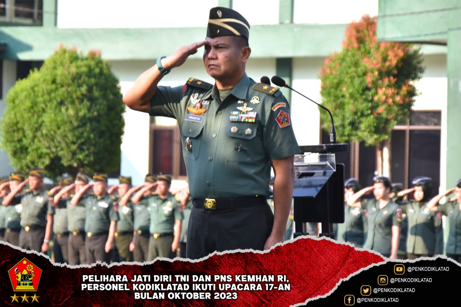 Pelihara Jati Diri TNI dan PNS Kemhan RI Personel Kodiklatad Ikuti Upacara 17an Bulan Oktober 2023
